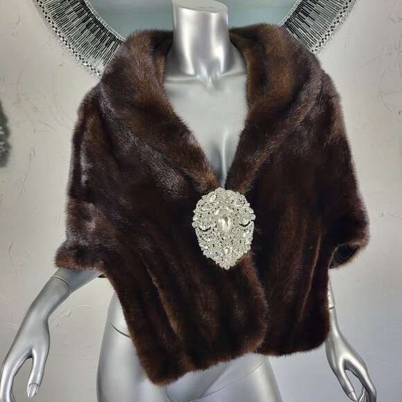 SAKOWITZ~VINTAGE~S/M/L~BROWN RANCH MAHOGANY GENUINE REAL MINK FUR STOLE COAT - Picture 1 of 16